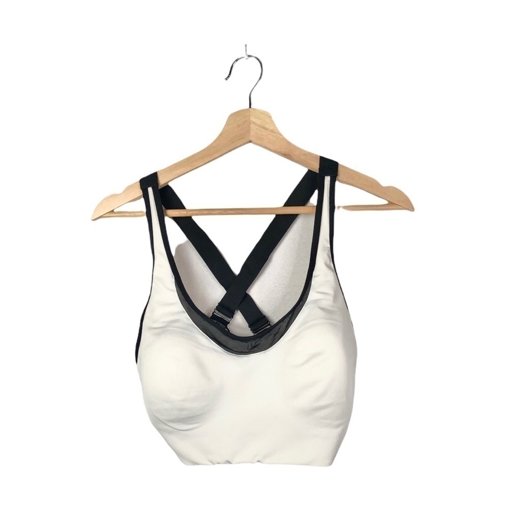 PINK Victoria's Secret White Padded Black‎ Trim Cross Back Sports Bra L